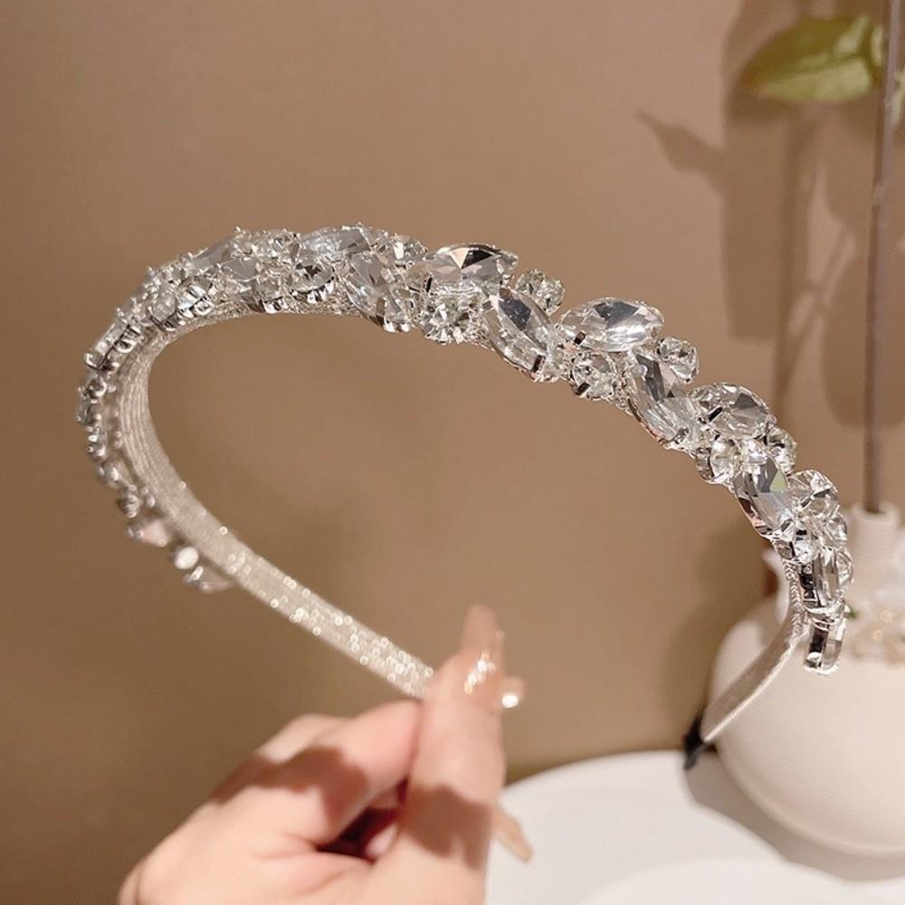 Geometric Rhinestone Headband Leaf Women Hair Hoop Temperament Bridal Wide Headband  Hair Ornaments