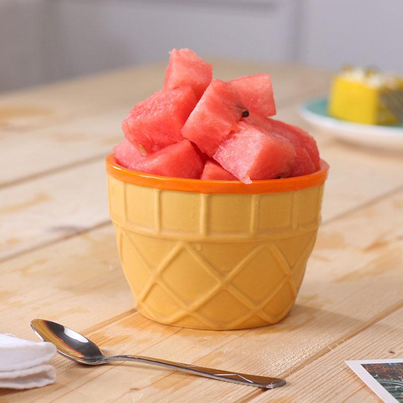 Ice Cream Serving Bowl Set with Spoons - Double Layer Cartoon Plastic Bowls for Creative Desserts
