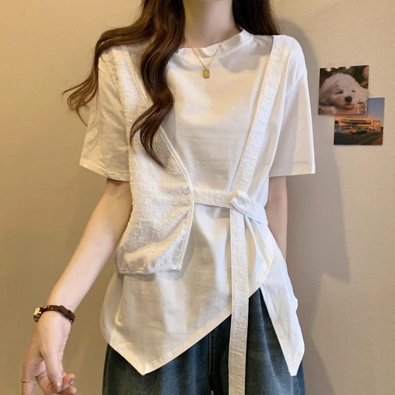Summer New Plus Size Women s Short-sleeved Loose Irregular Tops S