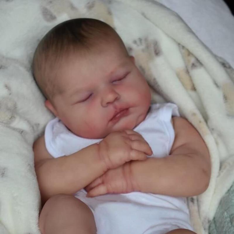 Boneca bebê reborn realista de 19 polegadas, corpo de pano macio, boneca recém-nascida, desenho à mão, simulação de cabelo, bonecas para crianças, presentes de Natal