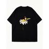 Oversized T Shirt Dress Black Hummingbird And Daisy Print Casual Wear For Women