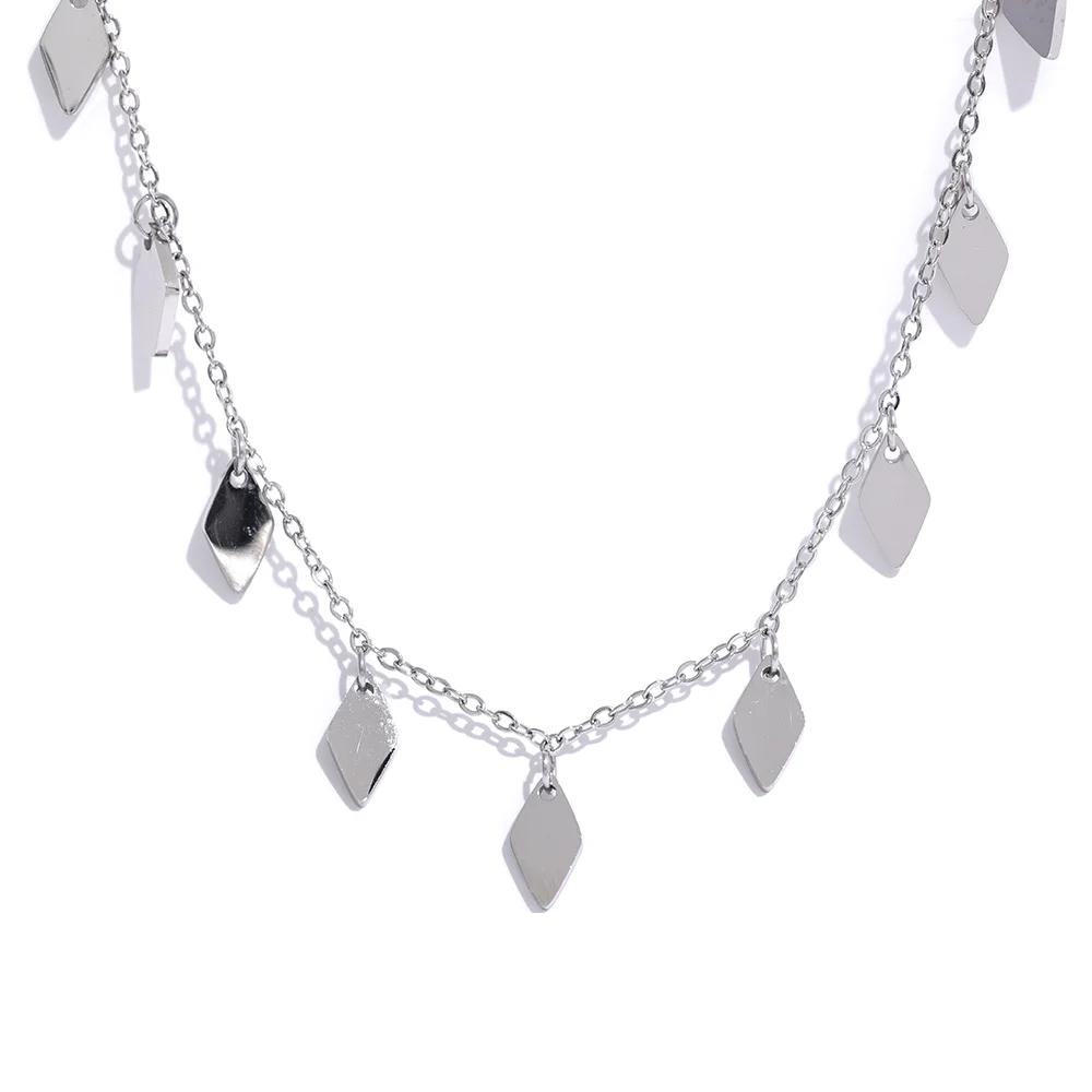 

Yhpup Statement Rhombus Chain Drop Stainless Steel Waterproof Collar Necklace for Women Inoxidable Gold Color Charm Chic Jewelry