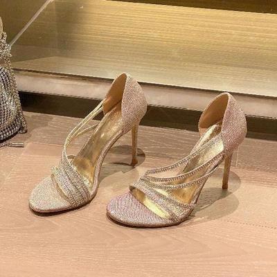 Das Original ist glänzender, neue Strass-Sandalen mit hohen Absätzen, französische Sandalen, Damen-Pumps mit offener Seite, neu im Herbst und Winter 2025