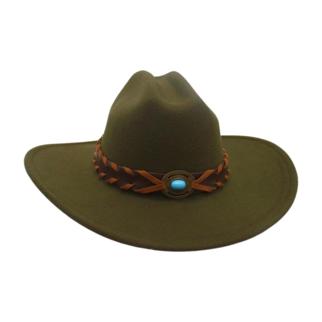 French Flat-Brimmed Top Hat Western Cowboy Hat Hot-Selling High-End Ethnic Style Travel Sunshade Woolen Jazz Hat