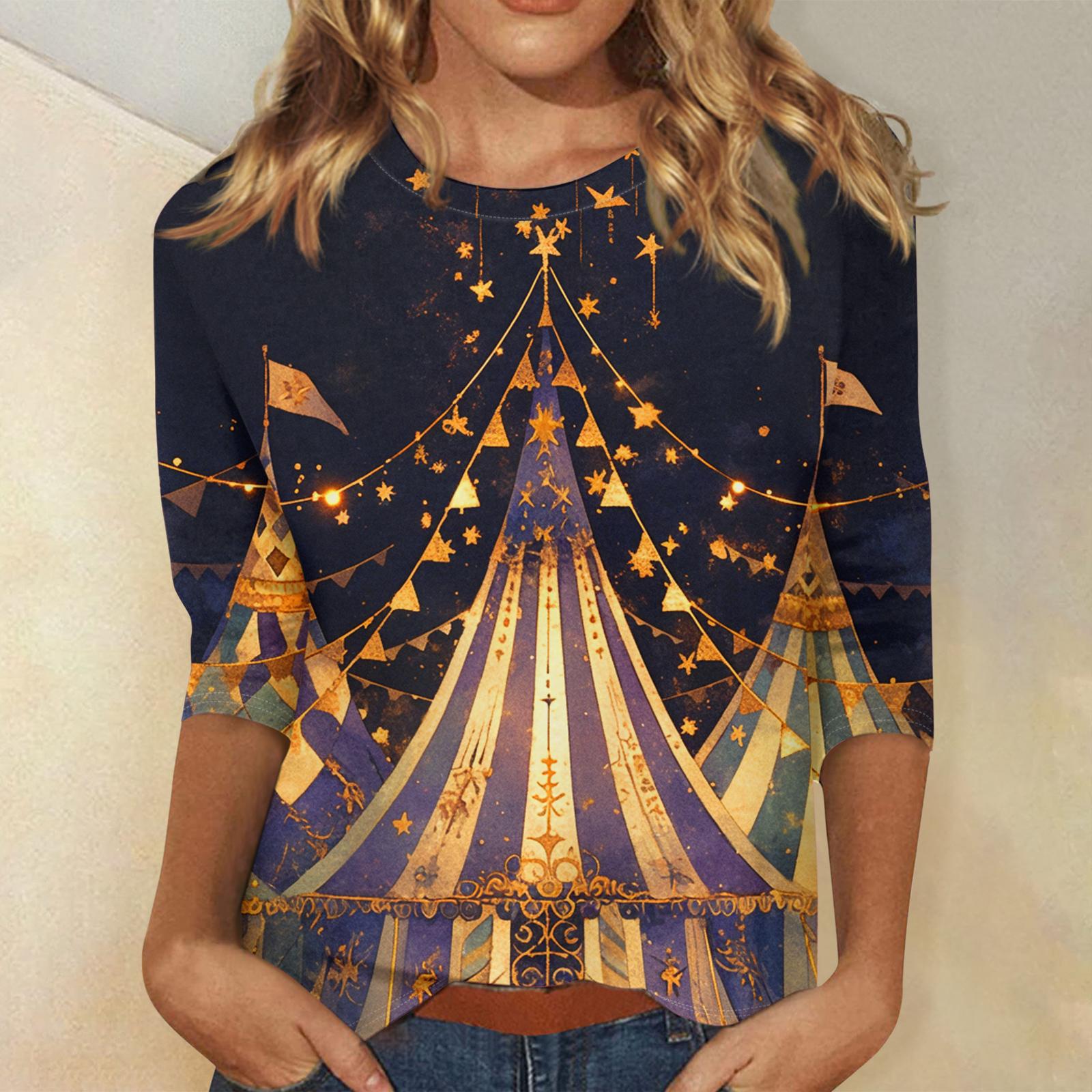 Женский модный повседневный топ с карнавальным принтом, с семью рукавами, с круглым вырезом L чёрный