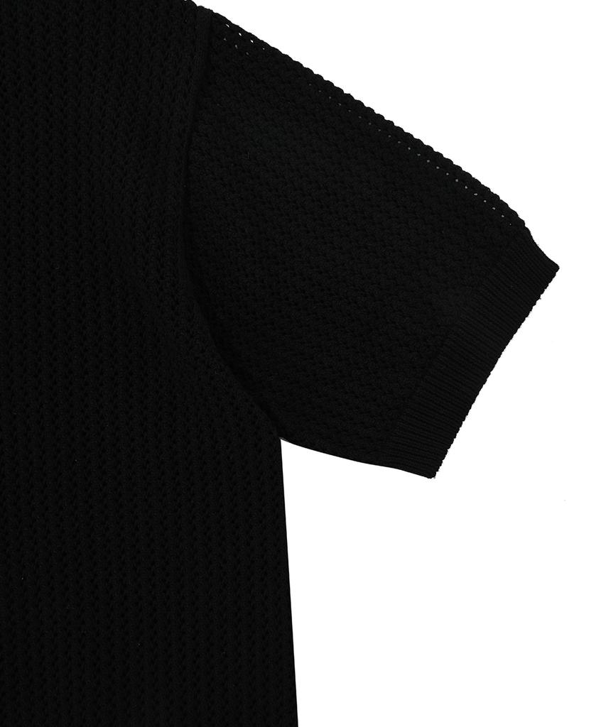 OHY Metal Logo Net Half Polo Knit-Black