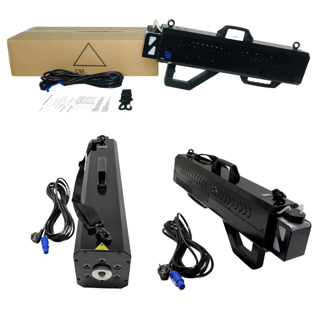 Portable 1500W RGB LED Jet FX Smoke Gun Powerful Output Air Column DJ Light Cannon Fog Spray Machine for Stage Wedding