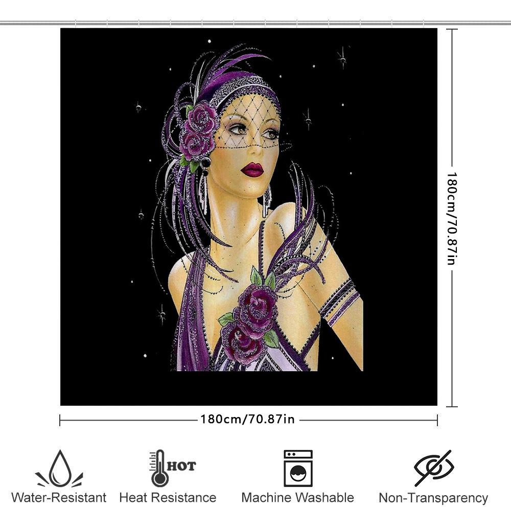 Unframed Vintage Floral Gothic Shower Curtain Dark Purple Flower Pattern Bathroom Decor Washable Waterproof Home Textile