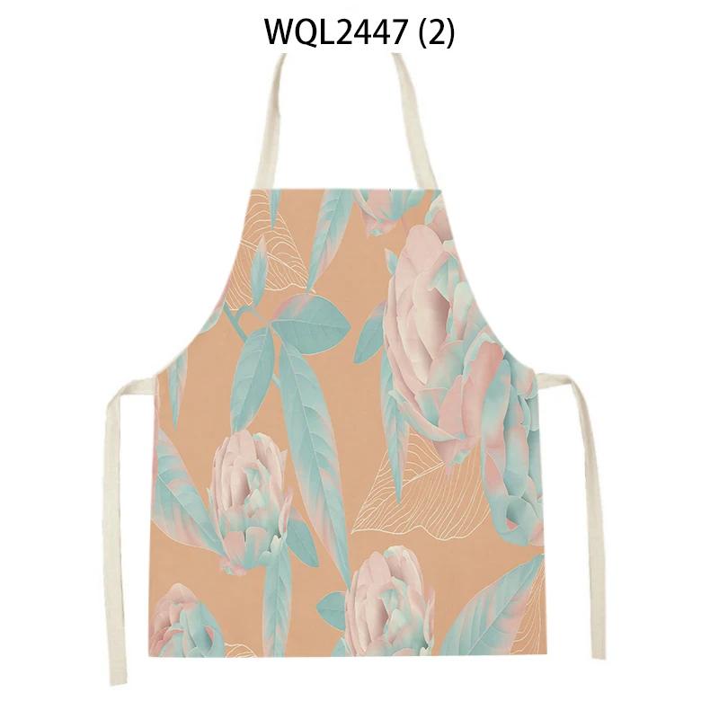 Home Plant Flower Printed Linen Kitchen Apron for Women Home Cooking Baking Waist Bib House Accessories Cleaning Tool Aprons