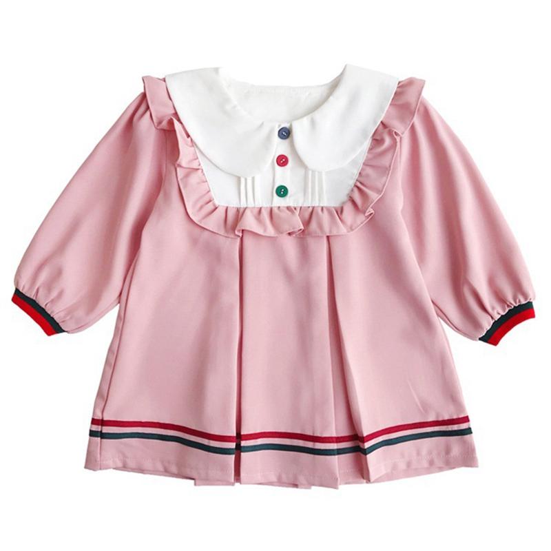 

Осенне-весеннее платье с матросским воротником для девочек и длинными рукавами в консервативном стиле, хлопковое детское повседневное свободное платье для свадебной вечеринки, детское платье 100