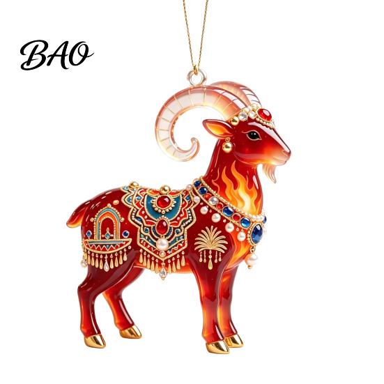 Christmas Tree Hanging Ornaments 2D Acrylic Goat Pendant, Keychain Bag Charm, Cute Sheep Rearview Clear Translucent Mirror Ornament for Holiday Party