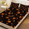 3pcs Fitted Sheet Set Evil Pumpkin Maple Leaf Print Polyester Breathable Bedding Set for Home Halloween Decor with 2 Pillowcases