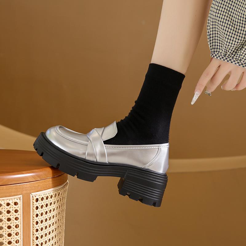 2024 Spring and Autumn Hot Selling Women's High Heels Solid Color Round Toe Fashion Medium Heel Slip-On Women's Loafers