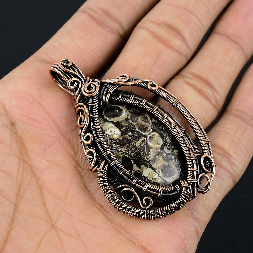 Turitella Fossil  Pendant, 999 Copper Wire Wrapped Jewelry, Gemstone Jewelry Pendant, Handmade Wedding Gift Jewelry