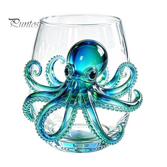 Novedad Vaso de Agua y Jugo con Base de Pulpo, Copa de Vino sin Tallo, Impresión 3D de Animal Marino, Cristalería con Temática Oceánica para Bar, Cristal de Borosilicato, para Cócteles
