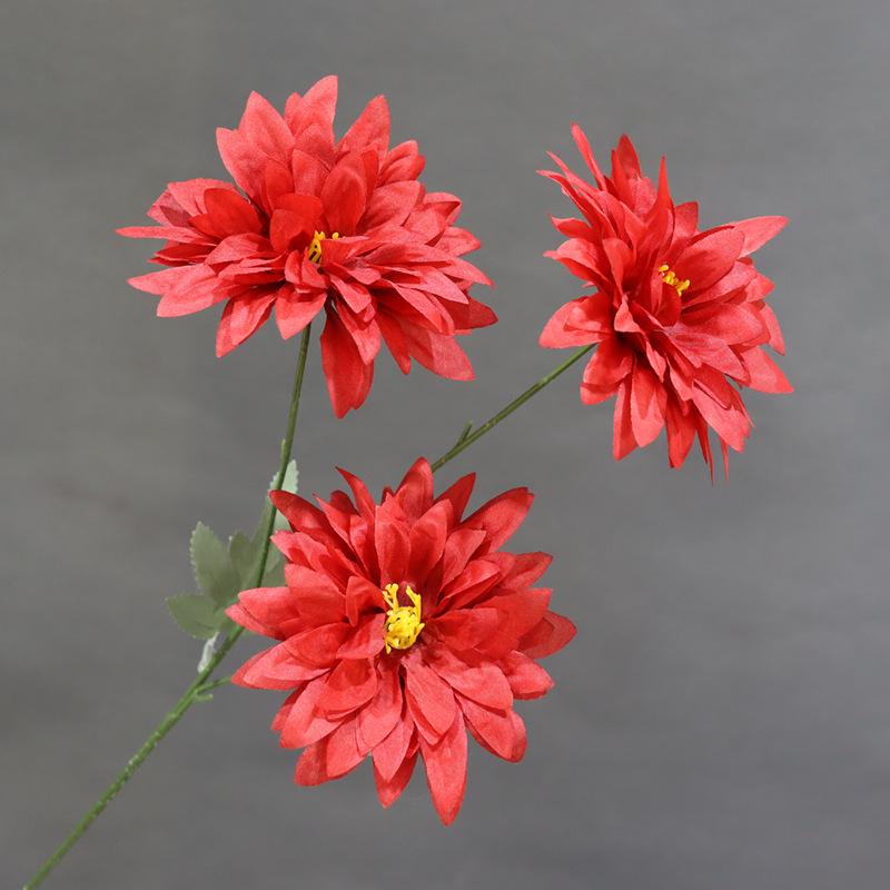 Dahlia Silk Flower Arrangement: 3-Head Artificial Blossoms for Home, Wedding, or Window Display Decoration.