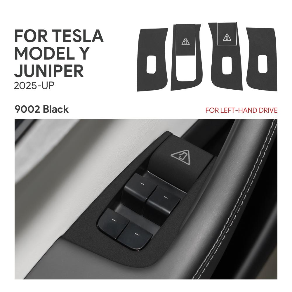 Italienische Oberseite Wildleder-Zieraufkleber LHD RHD Für Tesla Model Y Juniper 2025 2026-Up Fensterheber-Schalter Auto-Innenzubehör