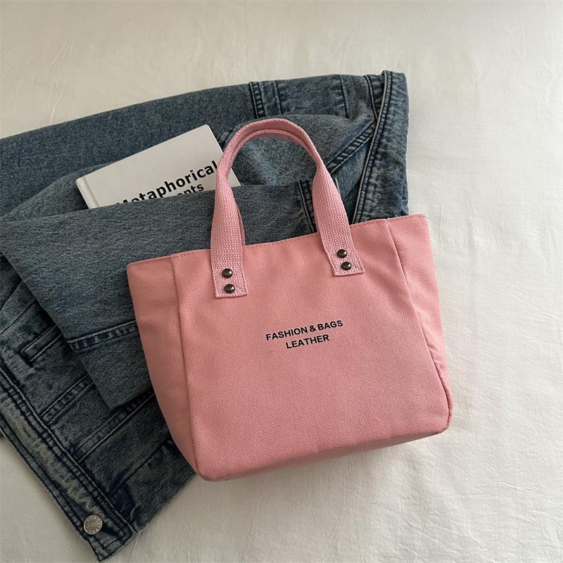 Канвасная Женская Сумка Простая Сумка-тоут с Принтом Букв Большой Вместимости Канвасная Сумка Через Плечо Сумка для Ланча розовый