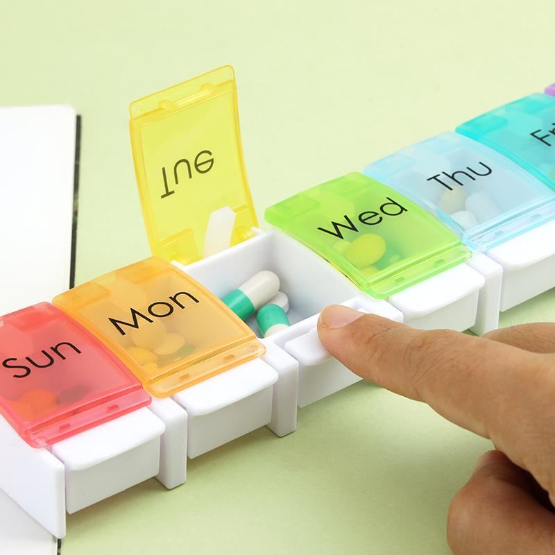 7-Day Portable Push-Button Pill Organizer with 7 Color-Coded Compartments