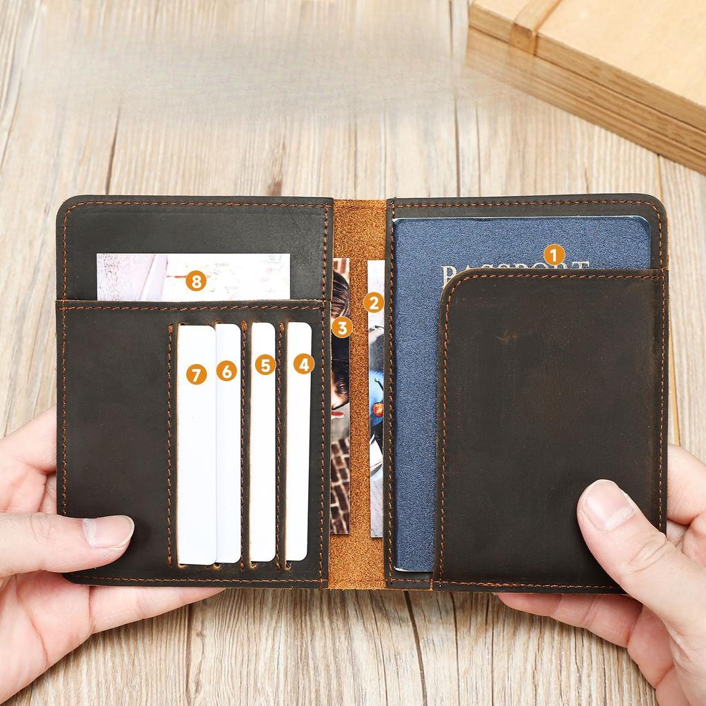 Retro Crazy Horse Leather Men's Card Bag Passport Document Storage Bag Genuine Leather Versatile Document Wallet