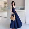 Marineblau schick figurbetontes Pendel Trägerkleid neu High-End-Kleid Damen Sommer