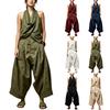Conjunto Casual Feminino de Algodão e Linho Top de Gola Halter Calças Harem de Corte Amplo Conjuntos de Duas Peças Tecido Leve e Respirável Estilo Verão