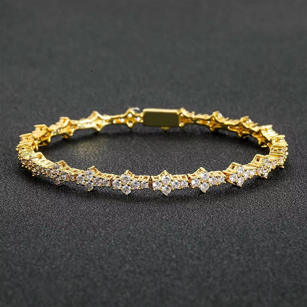 Heißverkauf Mode Hip Hop Schmuck Gold Silber Farbe Federverschluss Blumenform Bling CZ Iced Out Tennisarmband für Damen Geschenk