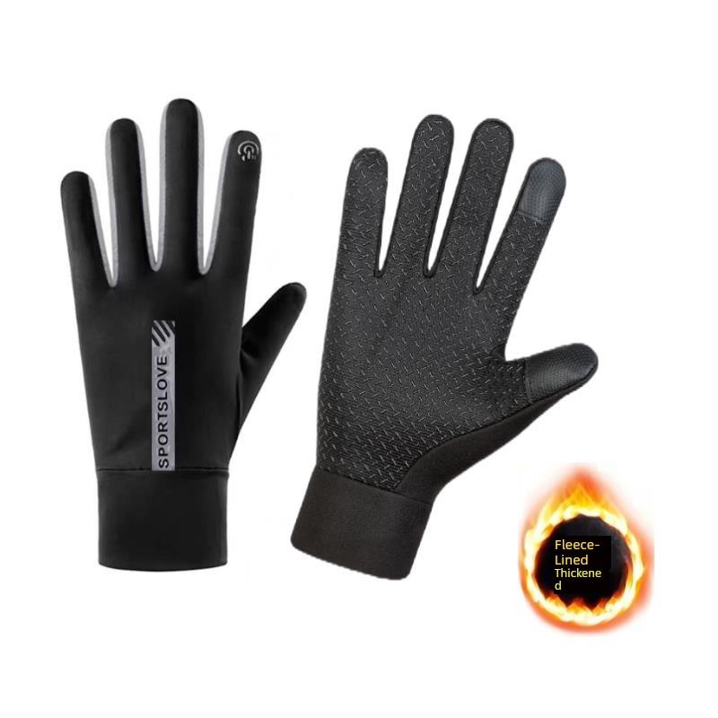 Polar Fleece Gloves, Non-Slip, Thickened, Fleece-Lined, Warm, for Cycling, Winter Driving, Cold-Proof, Windproof, Waterproof, Touch Screen