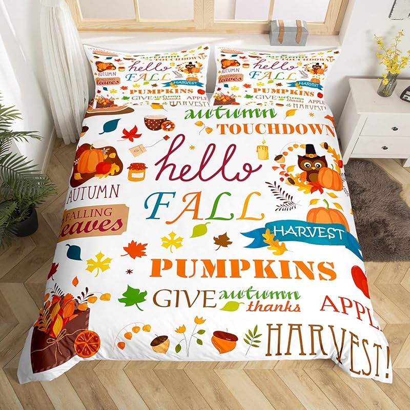 Thanksgiving Day Decorative Bedding Set 3-piece, Suitable for Girls and Boys, Children's Room Decoration, Türkiye Autumn Pumpkin