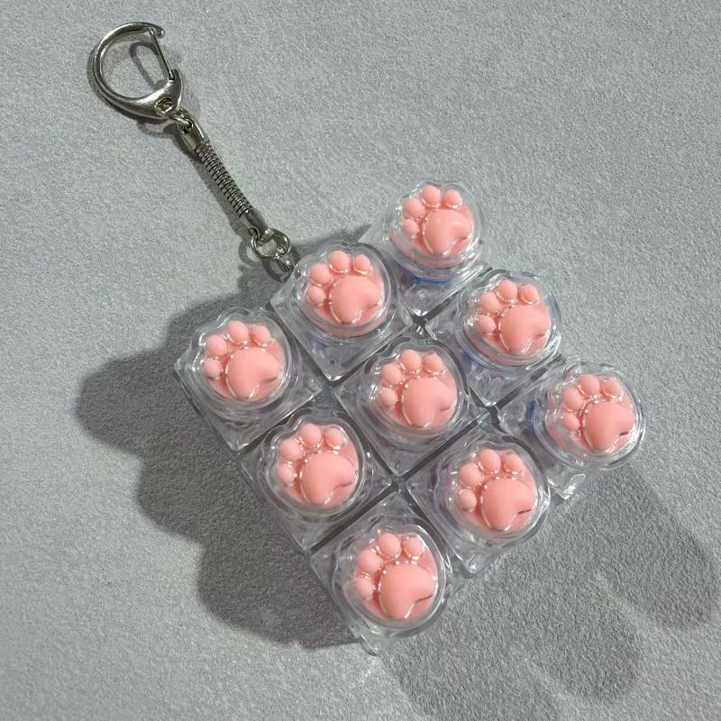 Cute Cat Claw Silicone Keyboard Button Fidget Toy Transparent Crystal Keycap Keychain Portable Anti-Stress Finger Relax Decompre