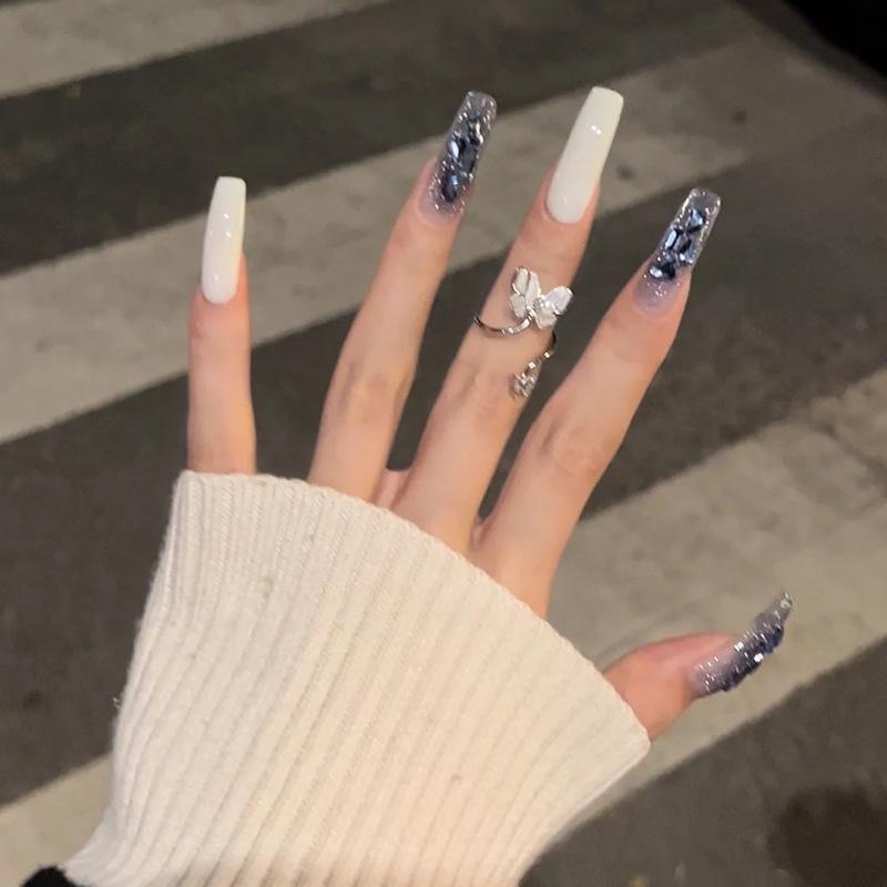 

Deep Green Crushed Diamond Long Press-on Nails