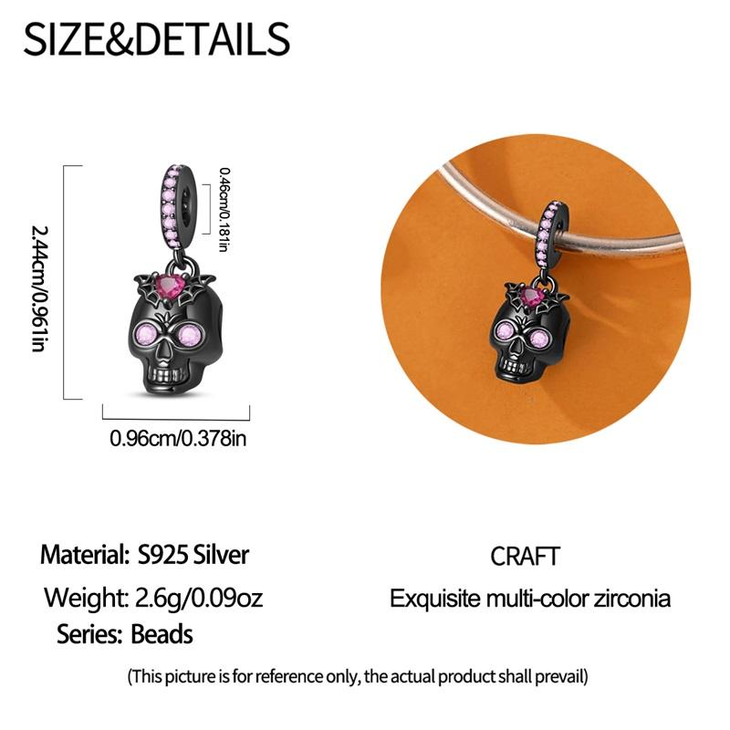 Copper Black Skull Pendant Charms Jewellery Fit Original Bracelet Necklace For Women Diy Gift