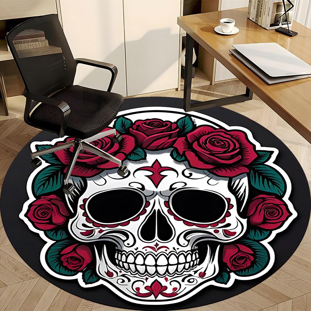 1PC Sugar Skull Office Round Rug, Non Slip, Soft and Durable Office Rug for Interior Decoration, Perfect for Office