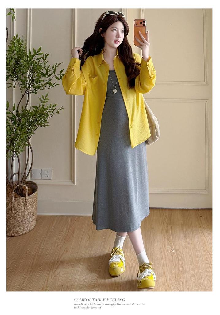 2026 Maternity Temperament Two-Piece: Summer Sun Protection Shirt & Waist-Cinching Camisole Dress