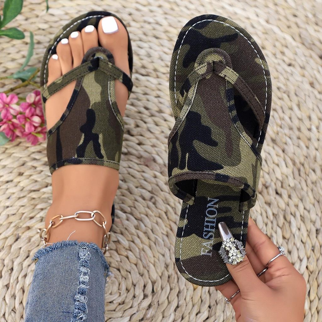 Camouflage Slip On Sandals With Rubber Sole For Casual Summer Wear