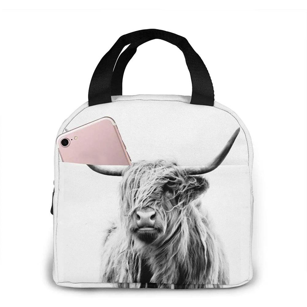 Genți de prânz amuzante cu vacă Highland pentru bărbați femei cutie de prânz izolată geantă tote frigorifică pentru muncă călătorie picnic, Multicolor