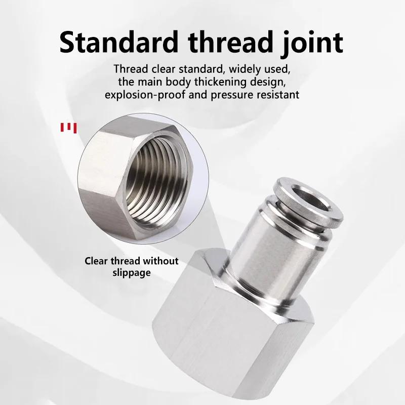 Pneumatic Connector 304 Stainless Steel PCF 1/8” 1/4” 3/8” 1/2” BSP Internal Thread Pneumatic Hose Air Pipe Quick Fitting