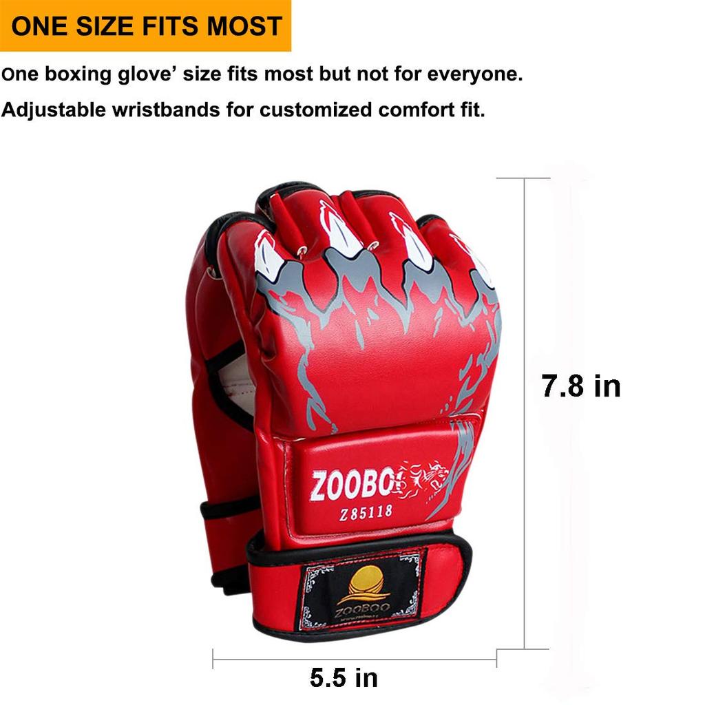 Rękawice MMA ZooBoo Półpalcowe Rękawice Bokserskie Rękawice MMA z Regulowanym Paskiem na Nadgarstek Rękawice UFC Sanda Sparring Worek Treningowy do Treningu Rozmiar Pasuje