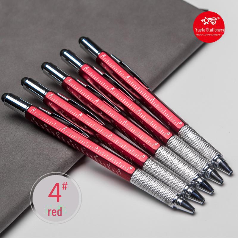 "Promotional Multi-Function Ballpoint Pen with Touch Screen Stylus, Metal Scale, and Screwdriver Tool"