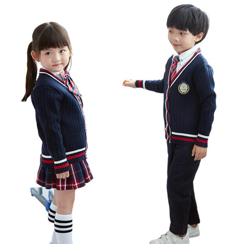 Kinder Frühling/Herbst 2025 Schuluniform-Set: Gestrickte Strickjacke, Pullover und Kindergarten-Outfit