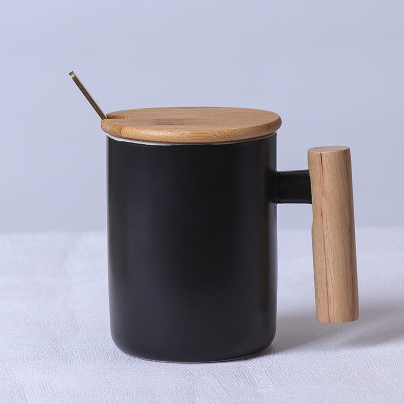

Wooden handle ceramic mug literary water cup coffee milk cup 301-400ml