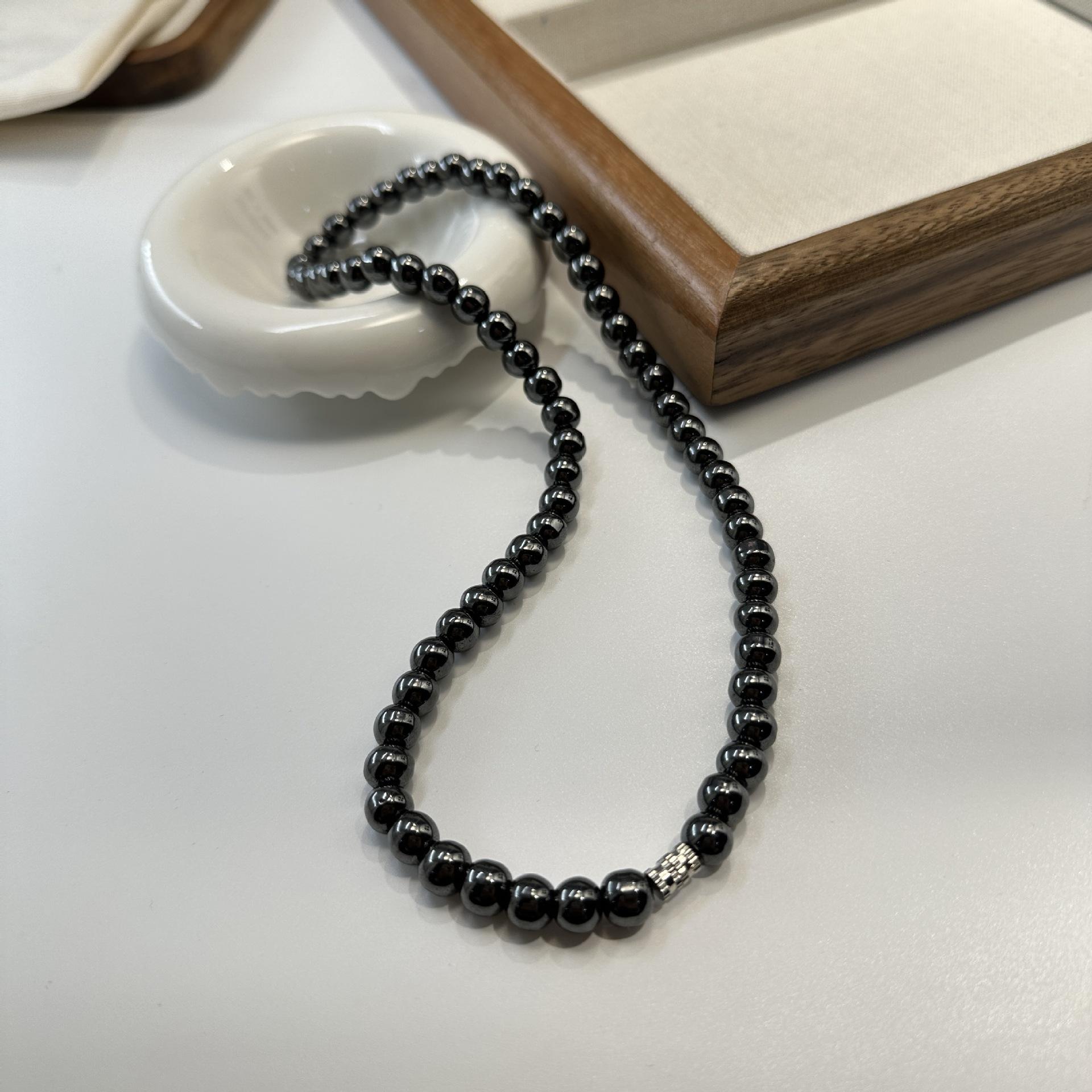 Hot Selling Creative Gift 8mm Round Bead Magnetic Necklace Magnet Necklace 8mm Round Bead Black Gall
