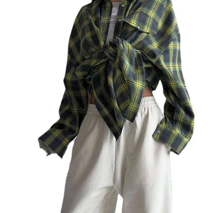 2024 Retro Plaid Loose Shirt: Fashionable Spring/Autumn Style for Women
