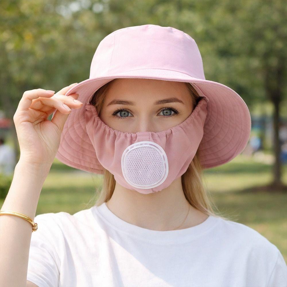 New With Mask Agricultural Work Hat Wide Brim Protect Neck Anti-uv Fisherman Hat Dust Mask Hat Tea Picking Cap Unisex