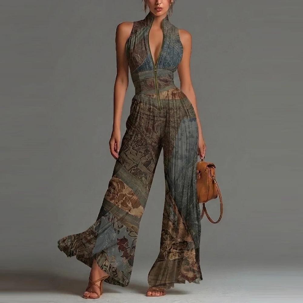 2026 Europäischer & Amerikanischer Stil Sexy Falten-Neckholder-Jumpsuit mit Weißen Weitbeinigen Hosen