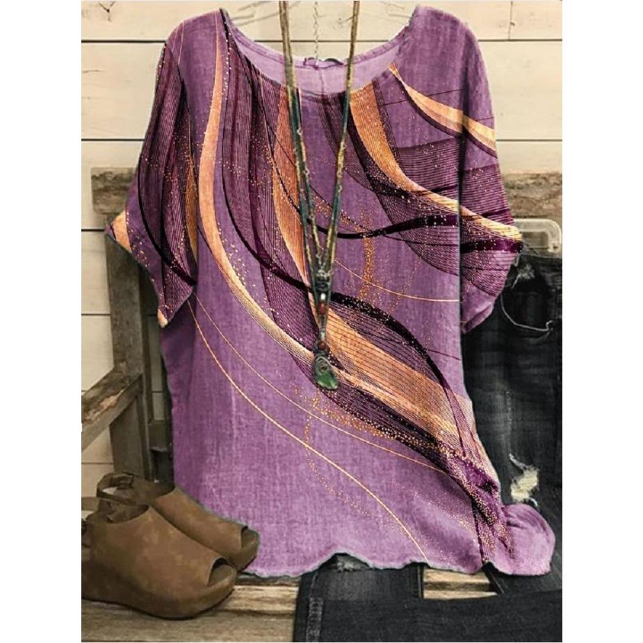 Frühling Sommer Oberteile Damen Lässig 3D Katze Tier Bedrucktes T-Shirt Vintage Locker Kurzarm T-Shirt Übergröße