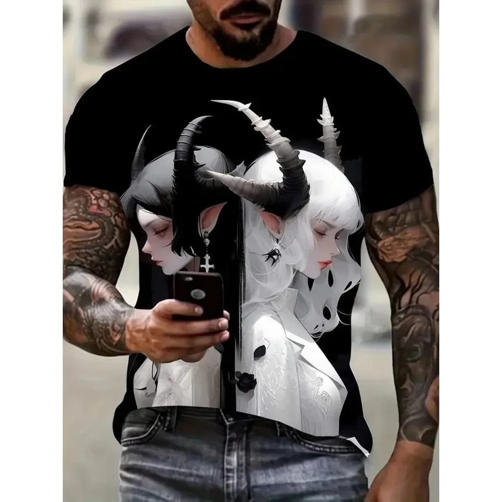 Summer Mens T-shirt Creative Cortoon 3D Printed Short Sleeved T-shirt Fashionable Comfortable Soft Breathable Large Loose T-shirt