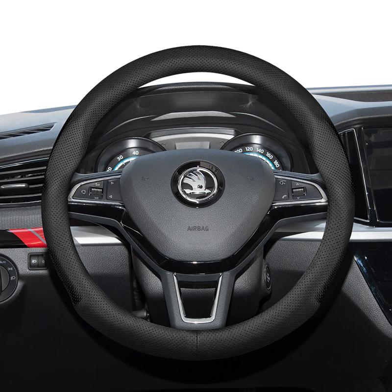 KTDJ9 Suitable for Skoda Ultra-Thin Breathable Leather Steering Wheel Cover Suitable for Octavia 2 3 A7 1 Superb Roomster A5