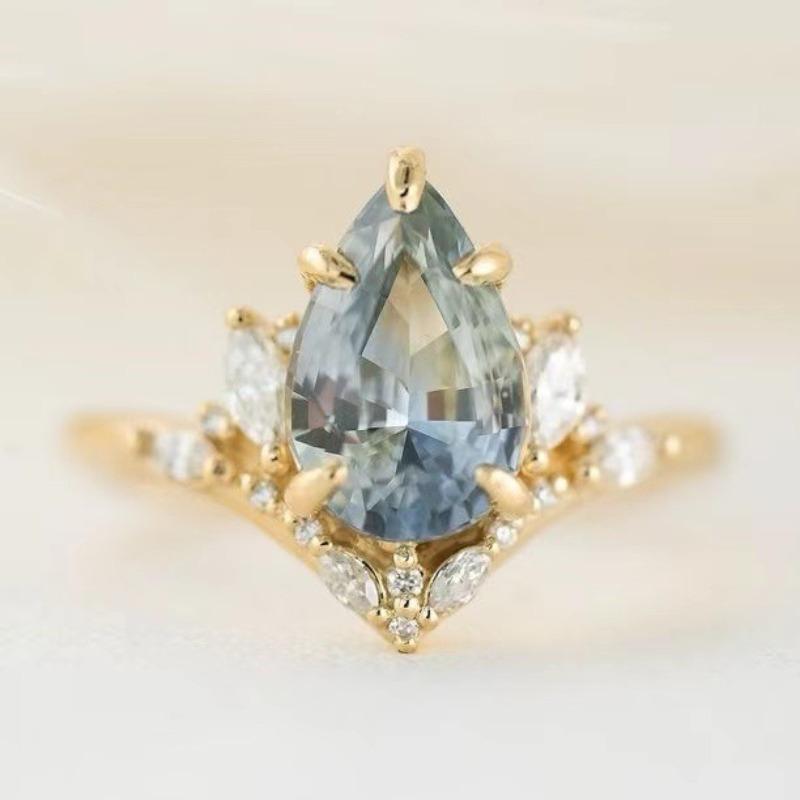 

1Pc Fashionable, Simple and Atmospheric Sea Blue Synthetic Zircon 10 золотой