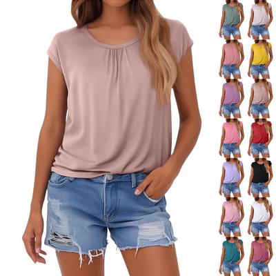 Débardeur ample à col rond et manches courtes pour femme, couleur unie